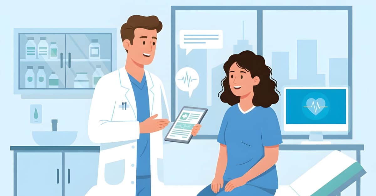 Doctor with her patient in examination room